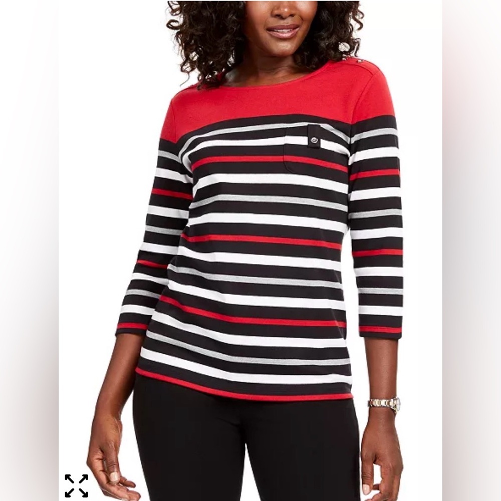 Karen Scott Women’s  Crewneck Sweater in Red, Black, and White